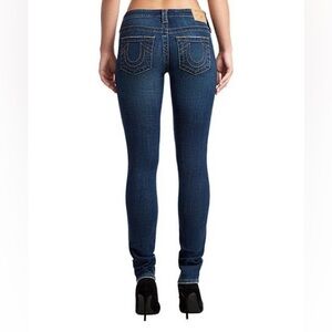 True Religion Women Stella Mid Rise Skinny Jeans Aries Indigo Destroyed Crystal